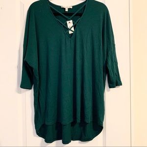 Never worn Express dark green 3/4 sleeve knit top